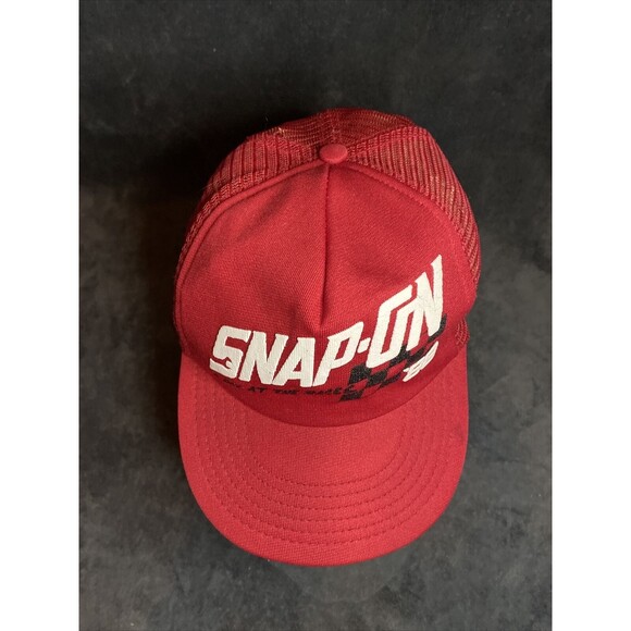 Vintage 80s 1988 Snap On Tools Hat Snap Back Red Trucker Cap Adjustable Flimsy - Picture 2 of 7